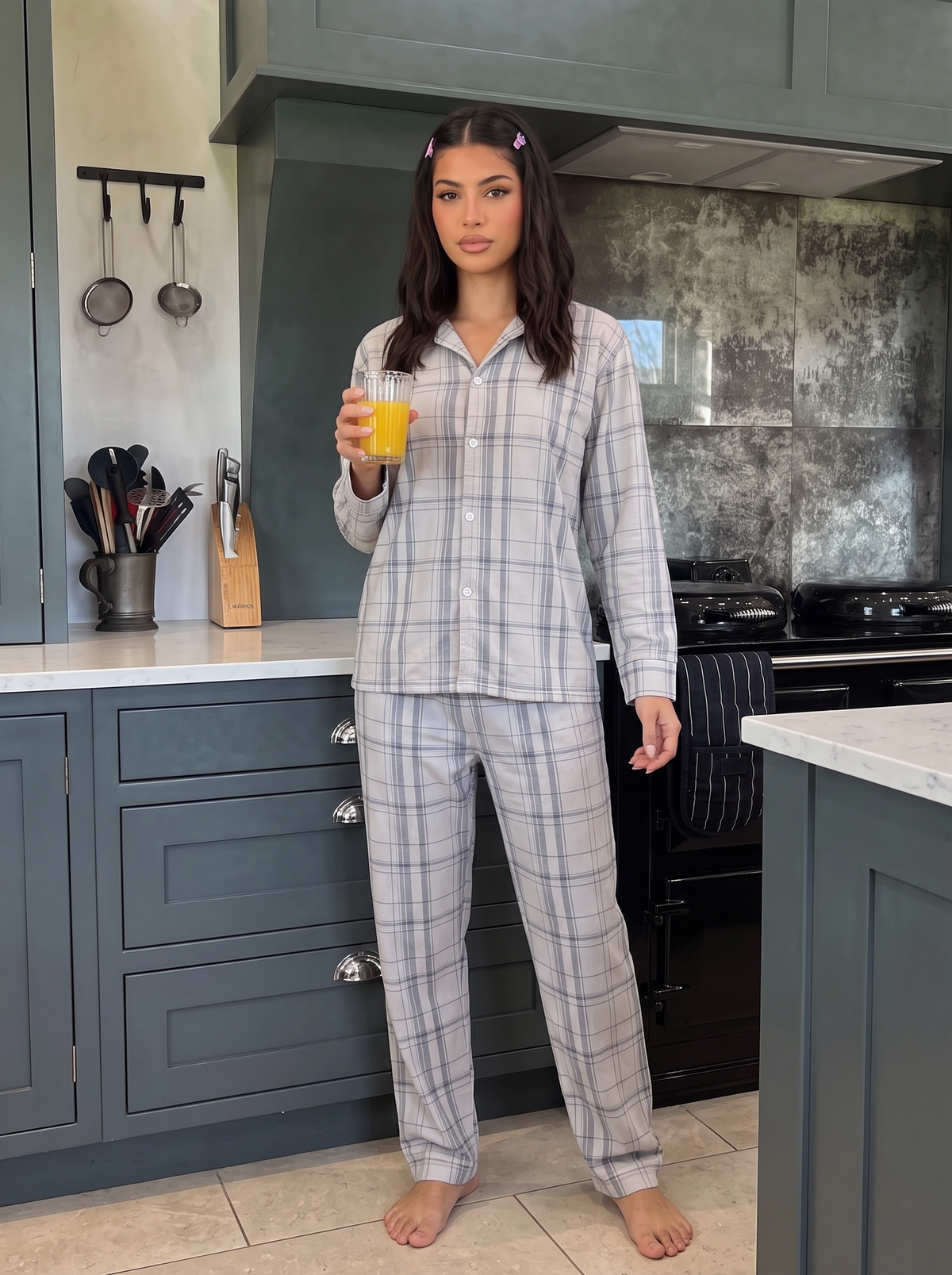 Light grey velvet buttoned set