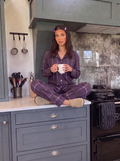 Velvet navy lines buttoned set