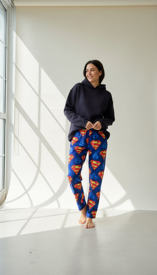 Black hoodie melton with superman pants