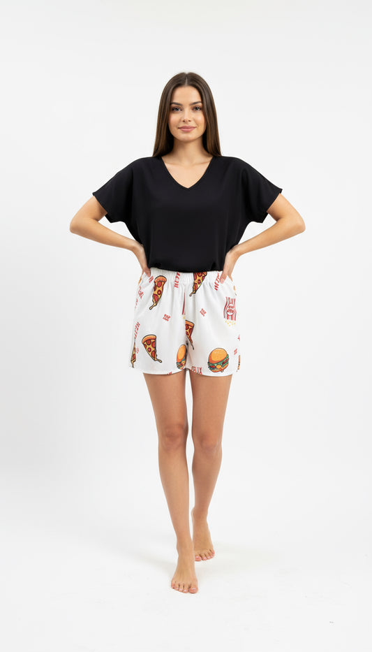 White netflix short with black Tshirt