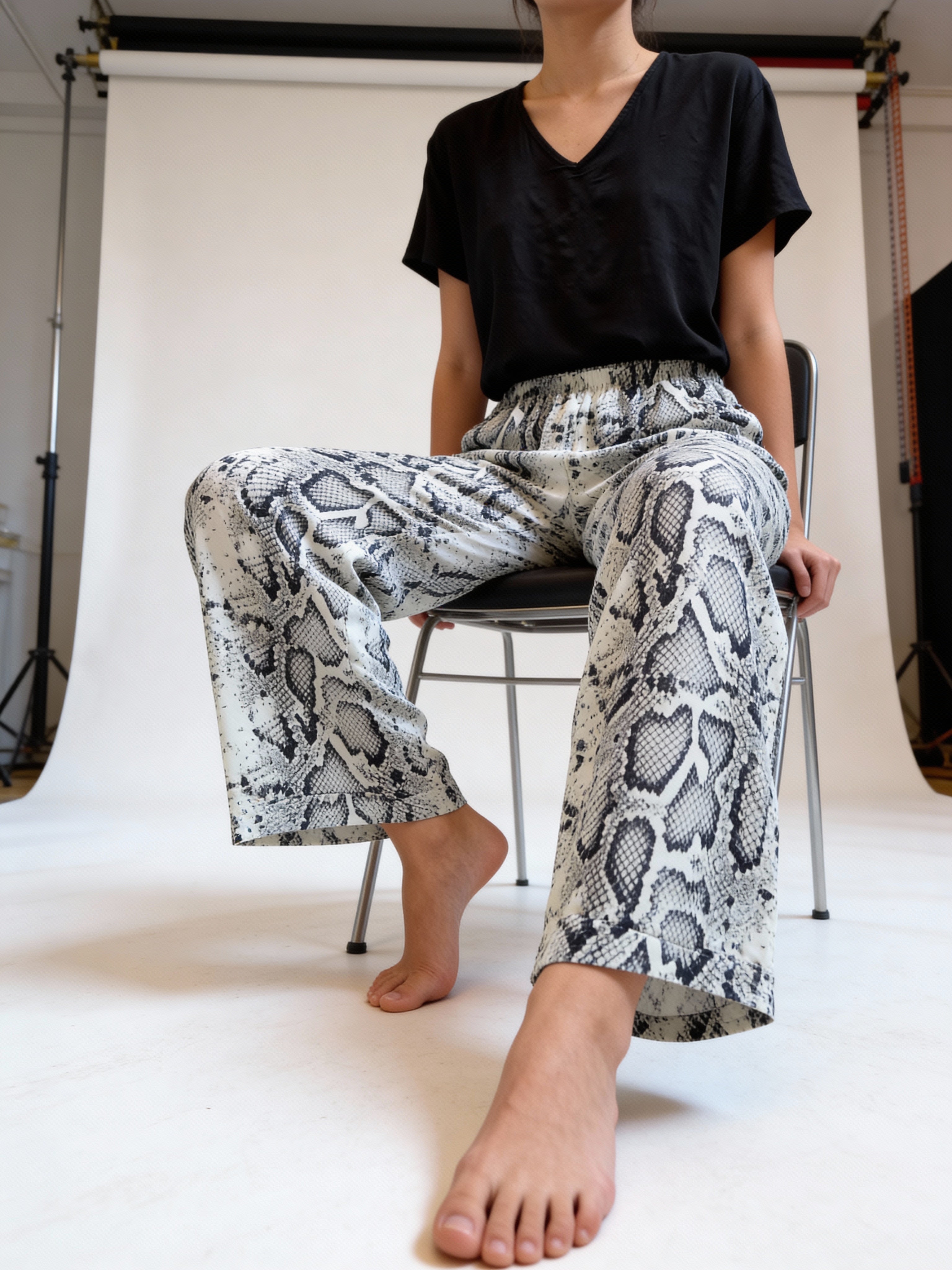 Black Viscose Tshirt with White tiger Pants