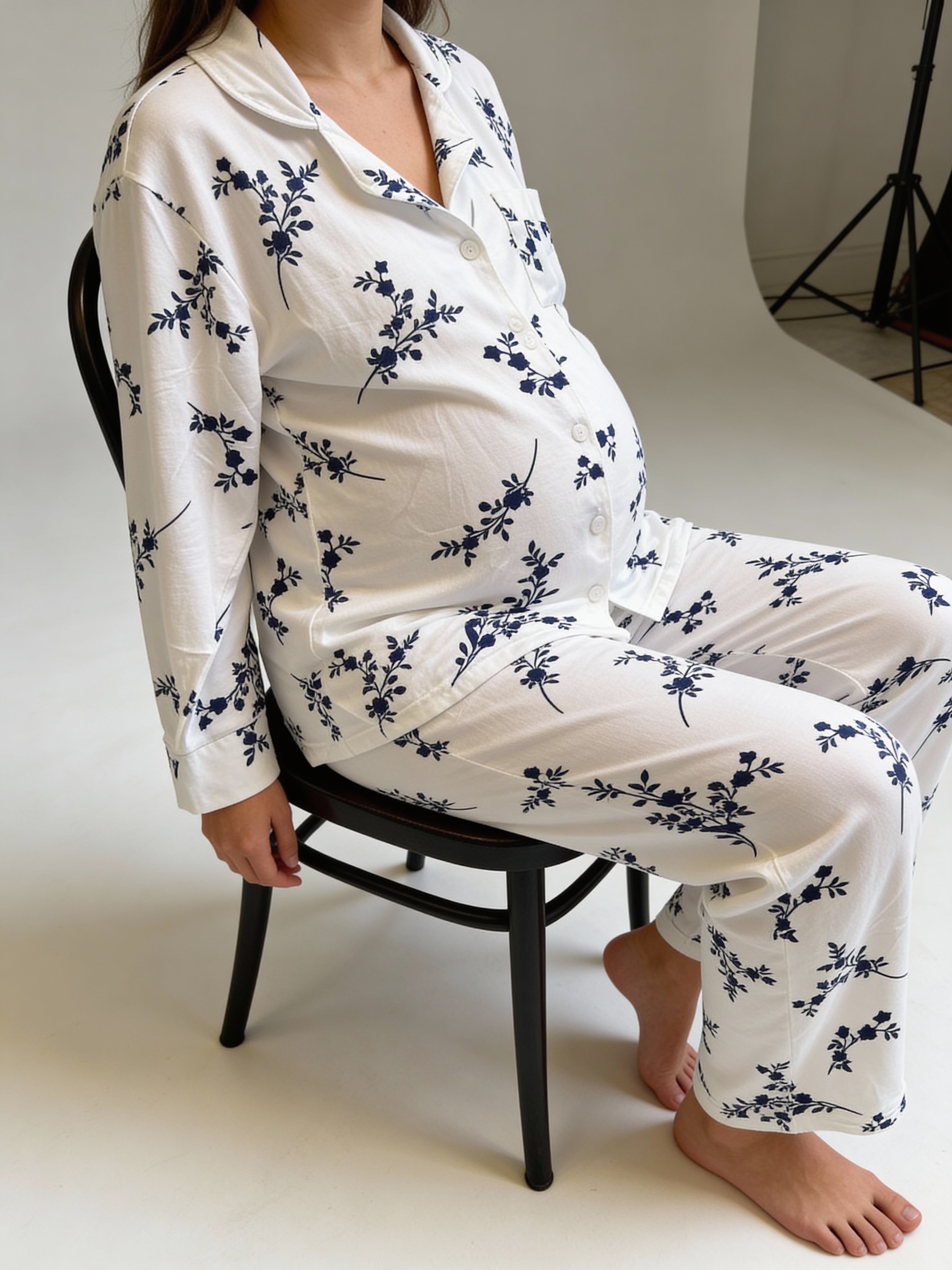 White blue buttoned set