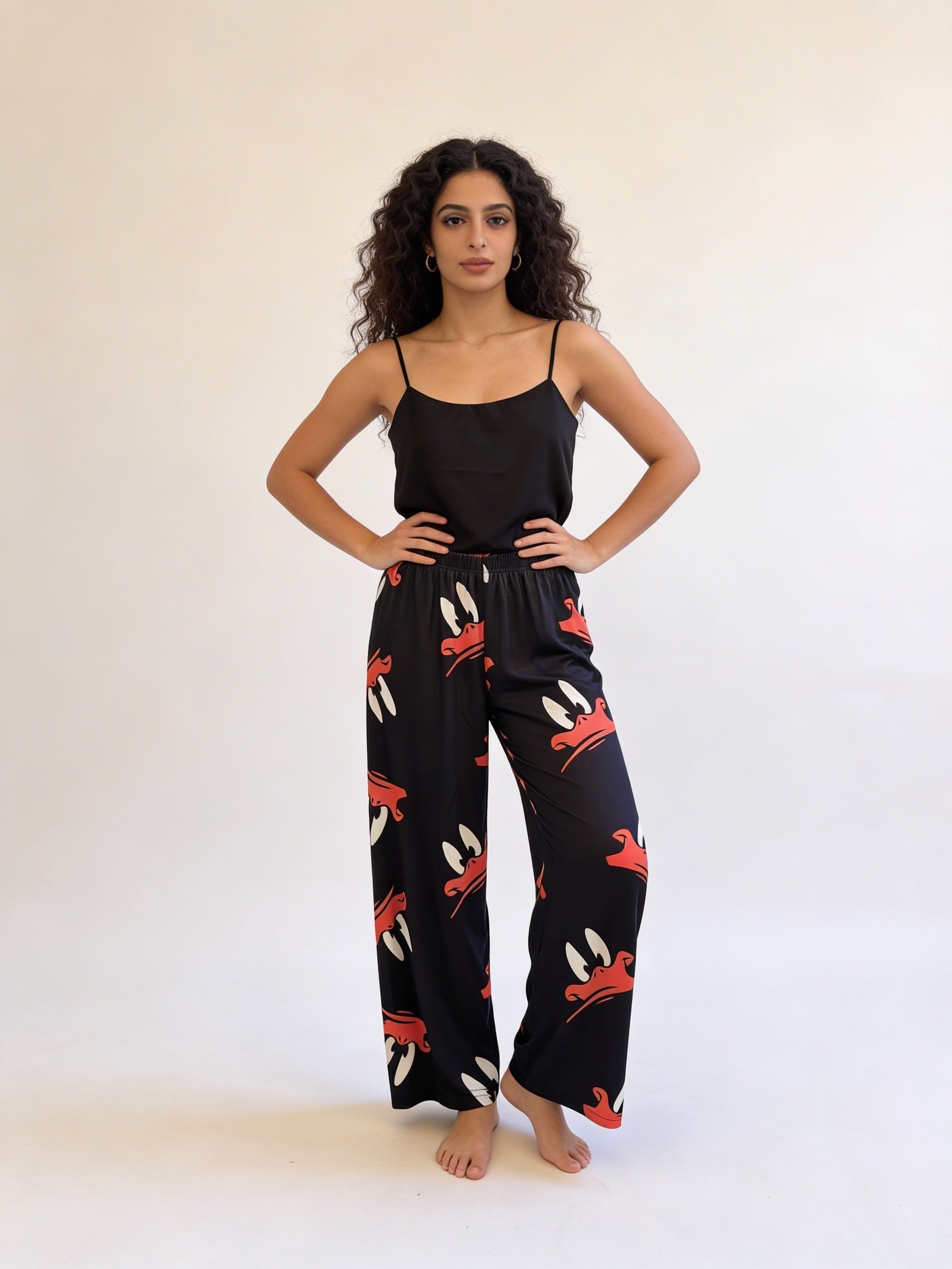 Black cut top with Duffy duck Pants