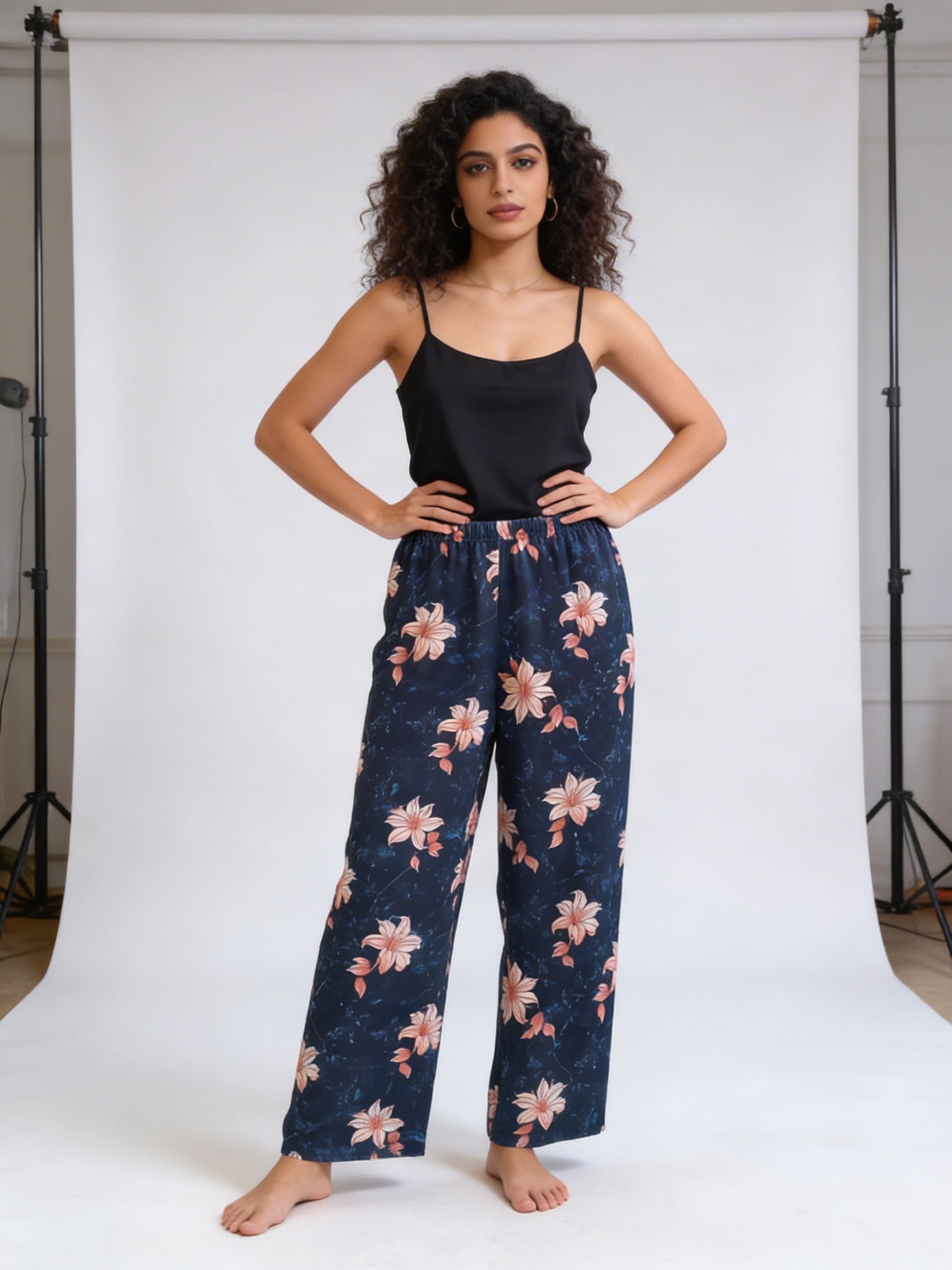 Black cut top with beige pistachio pants