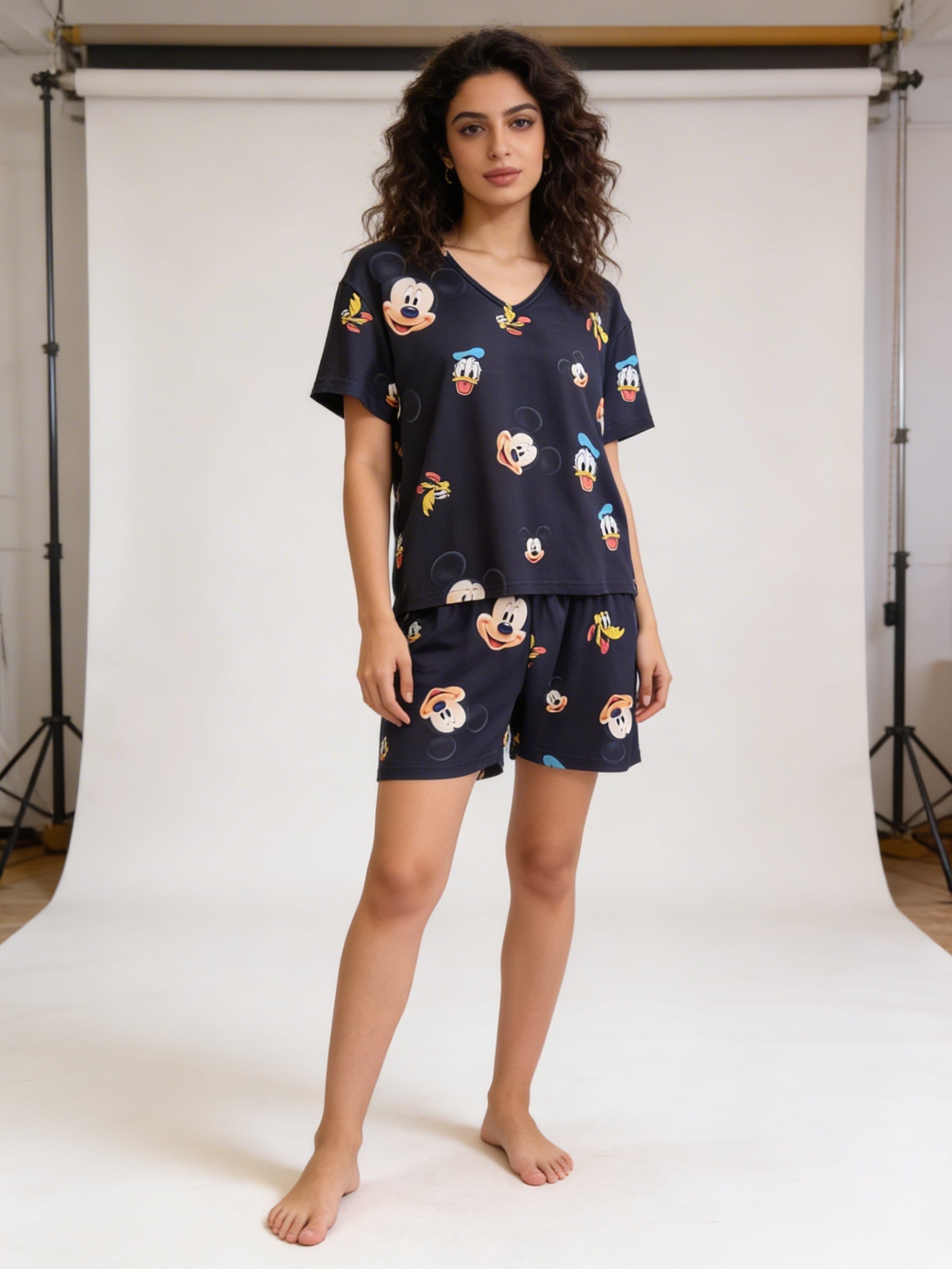 Black disney half sleeves top and short