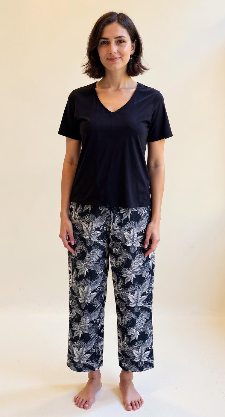 Black leaves pants only