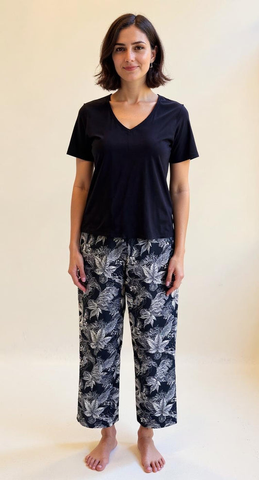 Black leaves pants only