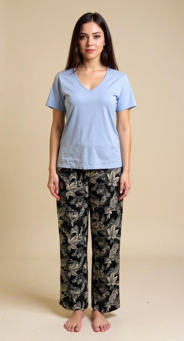 Black grapes pants with baby blue Tshirt
