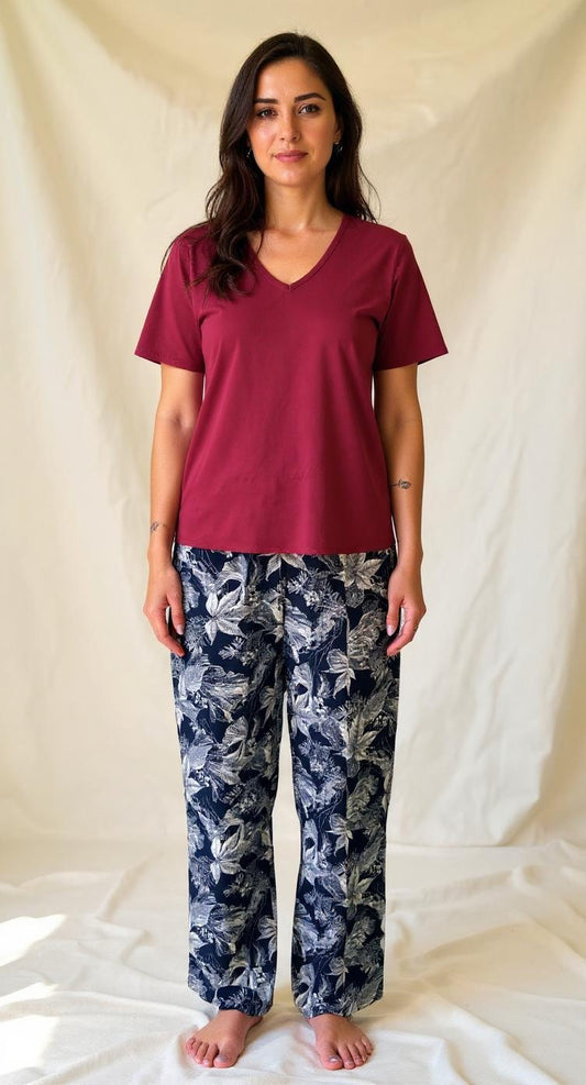 Black grapes pants with burgundy Tshirt
