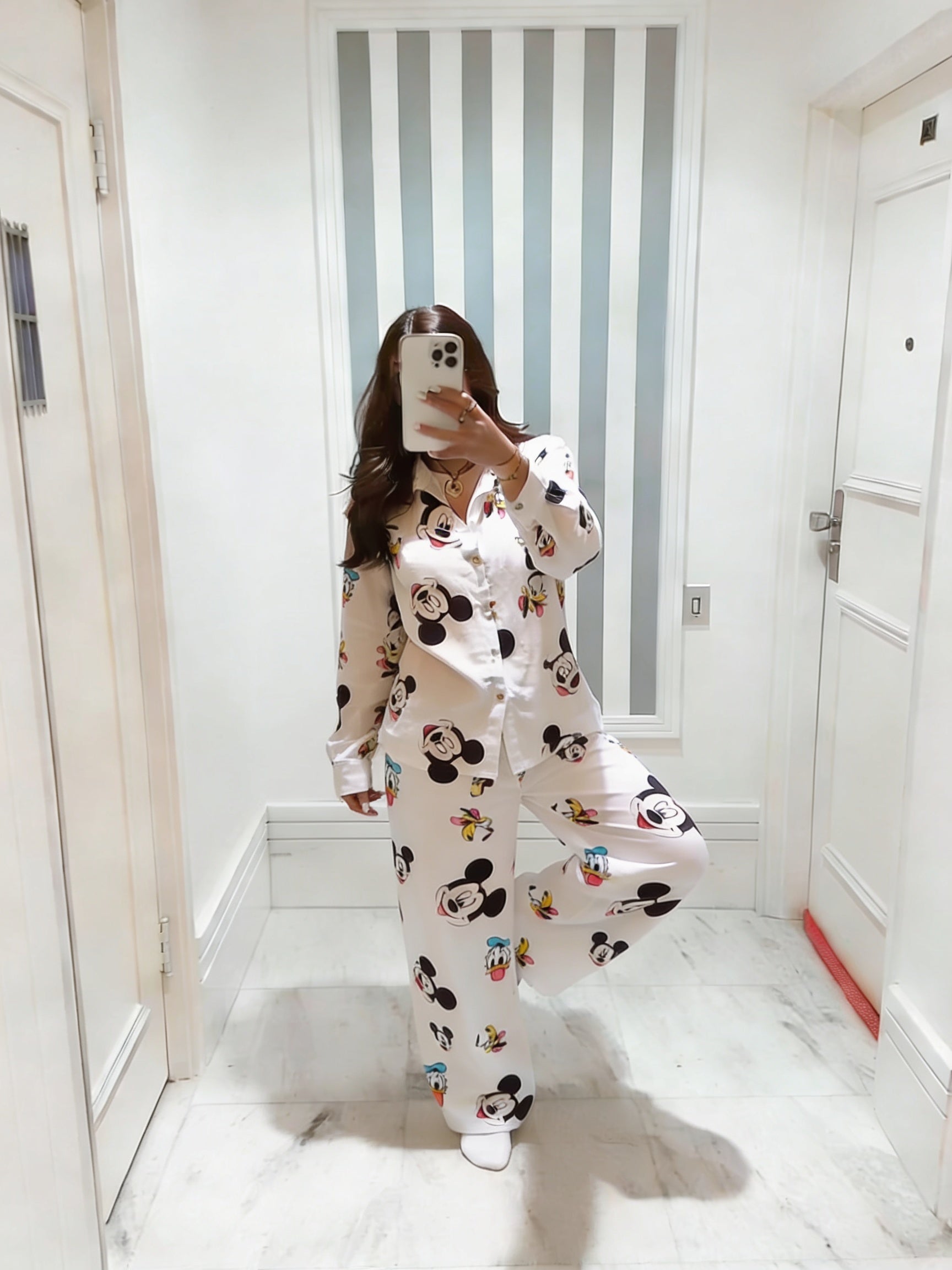 White disney full sleeves buttoned set