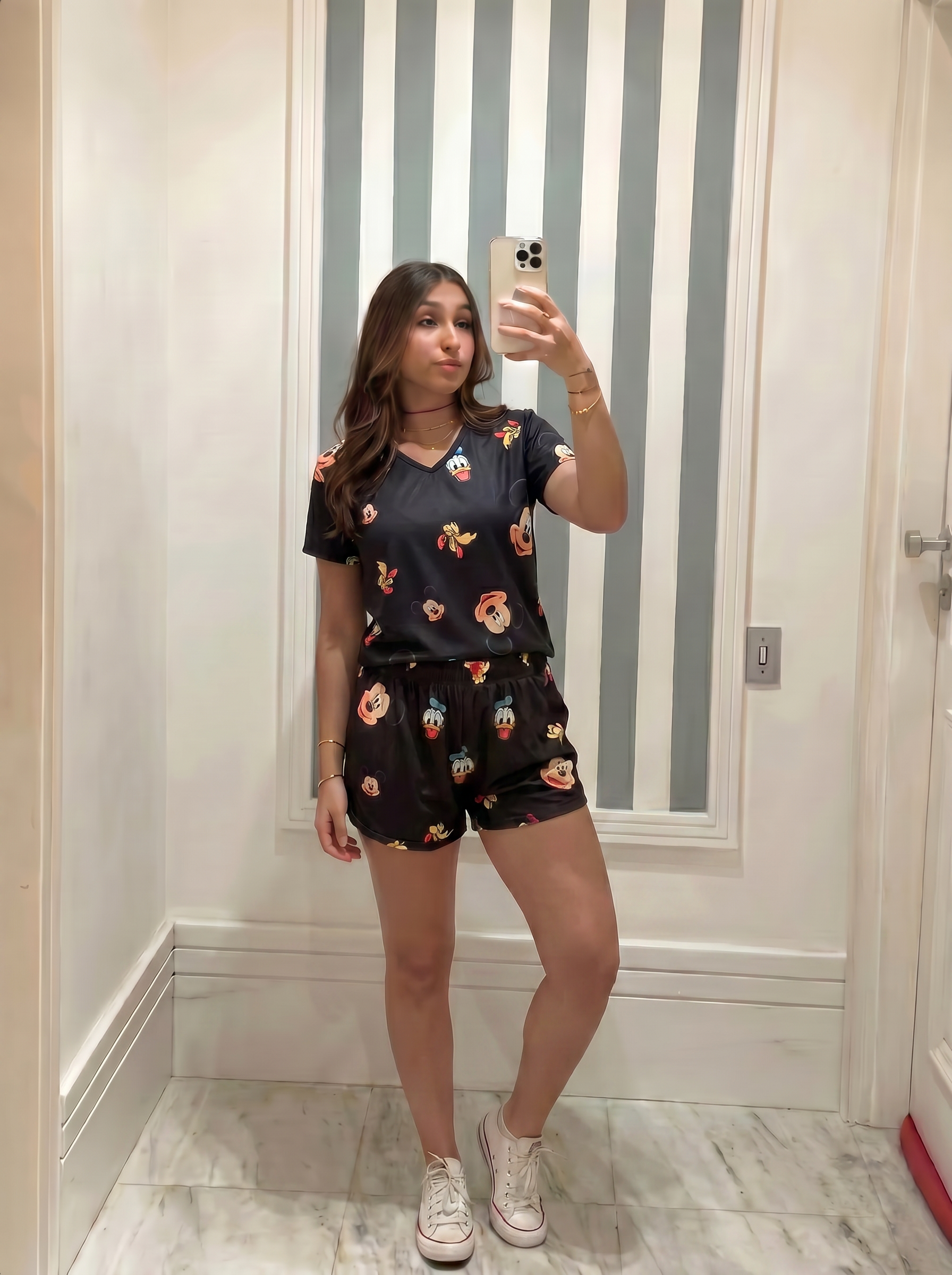 Black disney half sleeves top and short