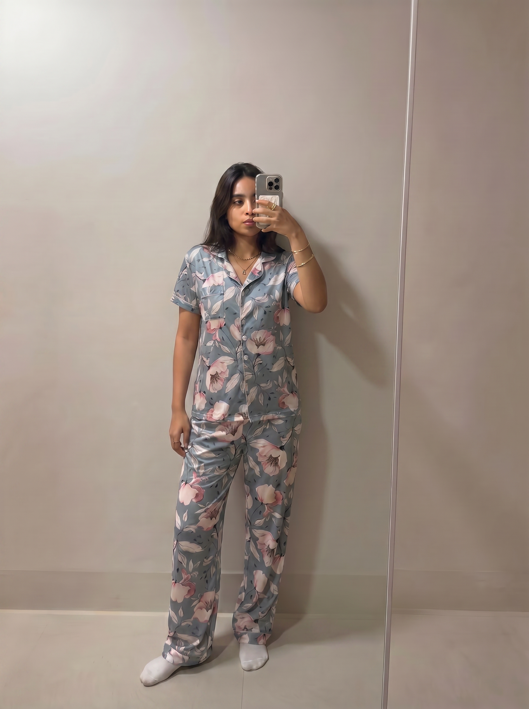 Sky half sleeves buttoned set