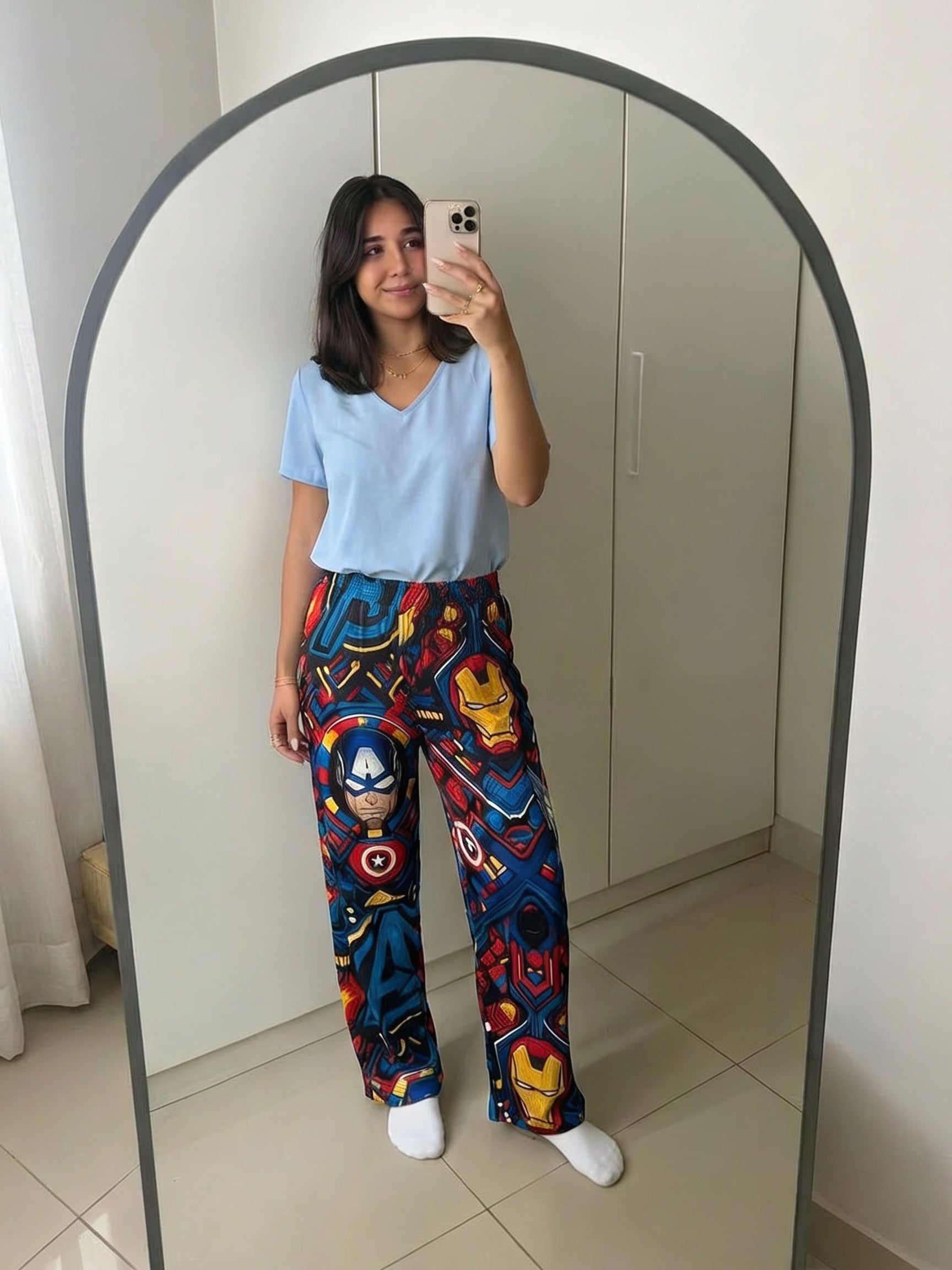 Baby blue viscose top with captain america Pants