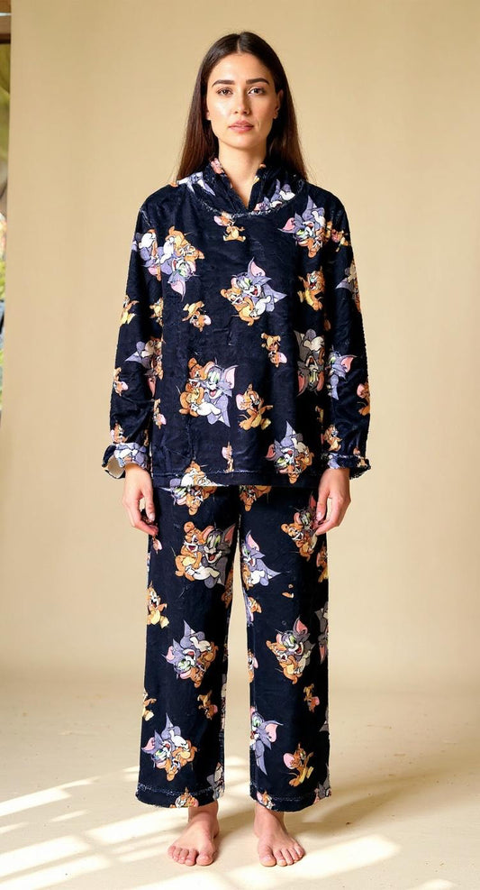 Black tom and jerry hoodie fur set