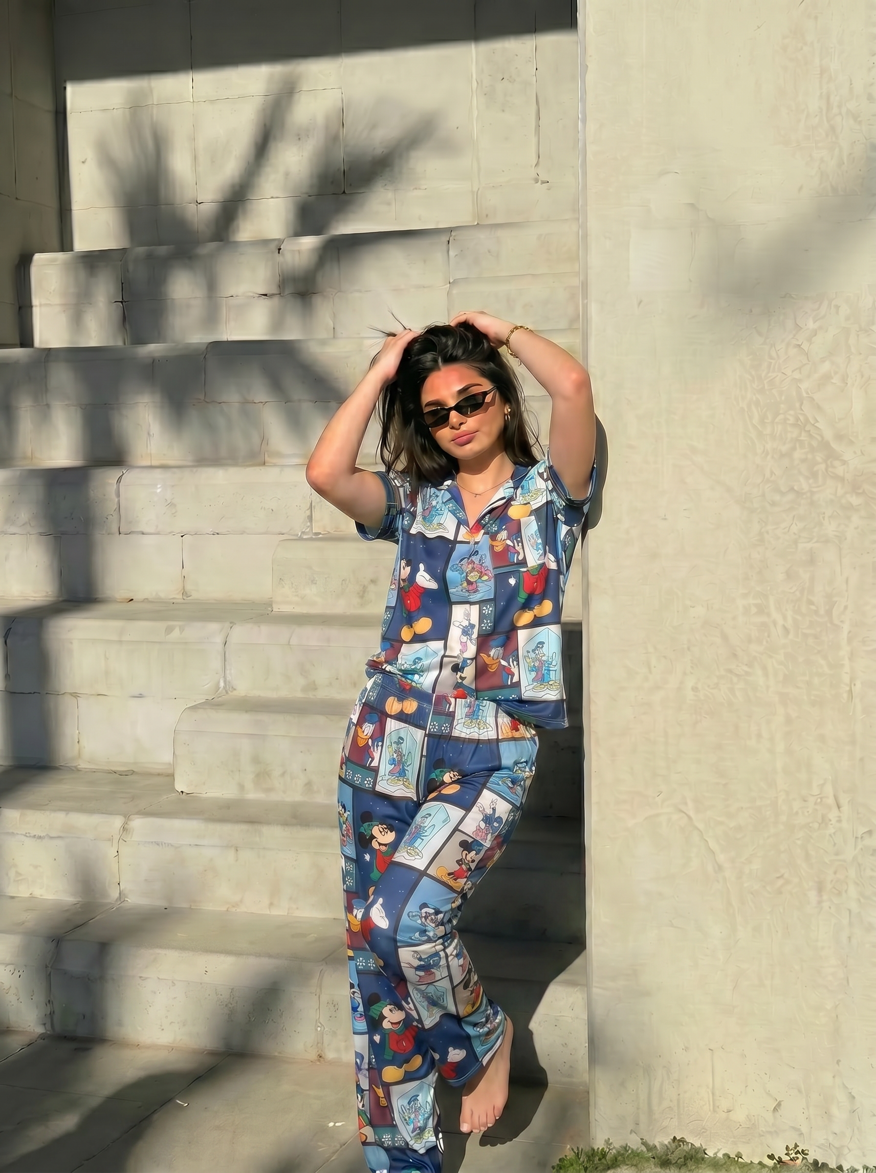 Mickey collage half sleeves buttoned set