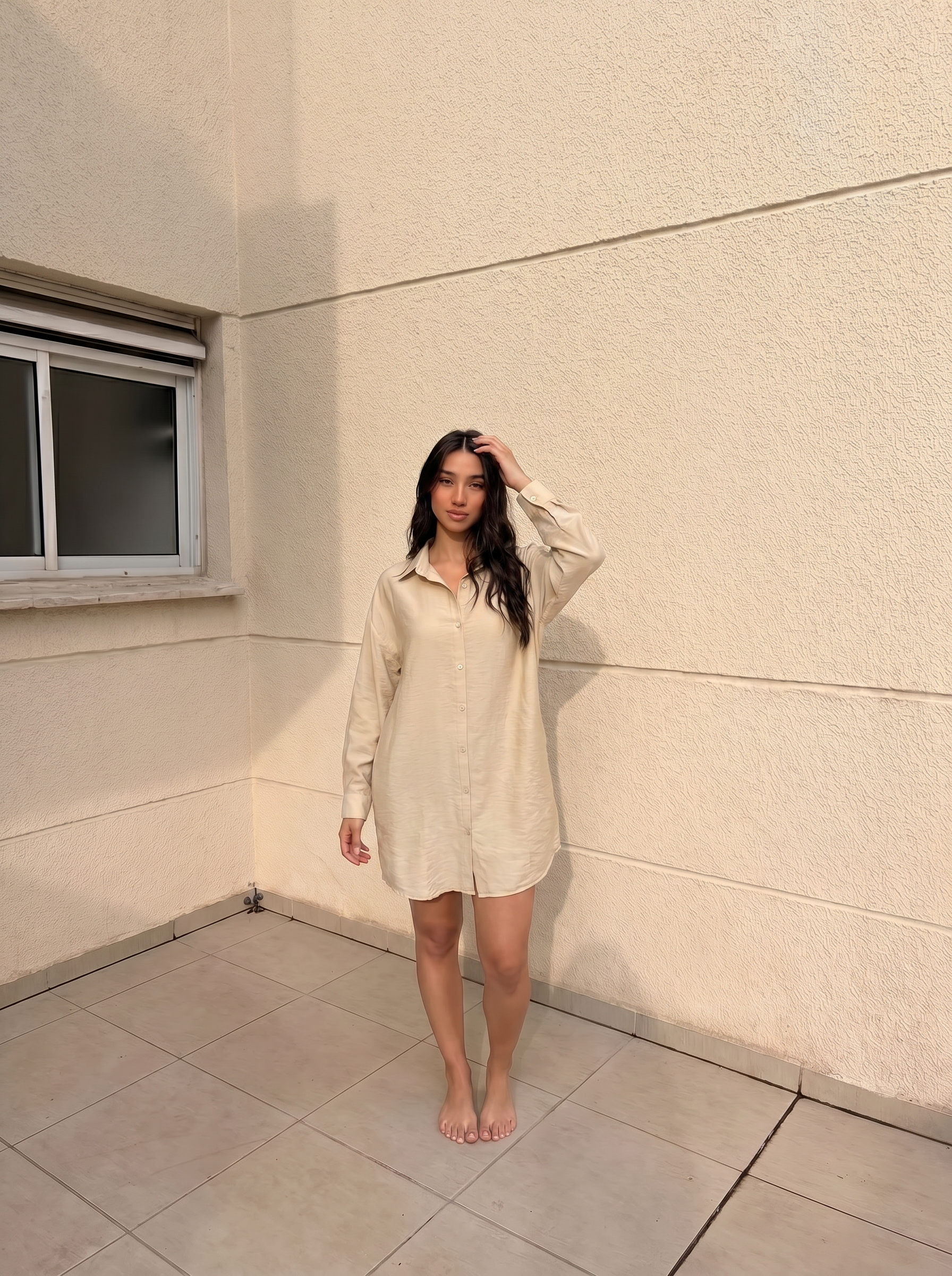 Light Beige long linen Shirt