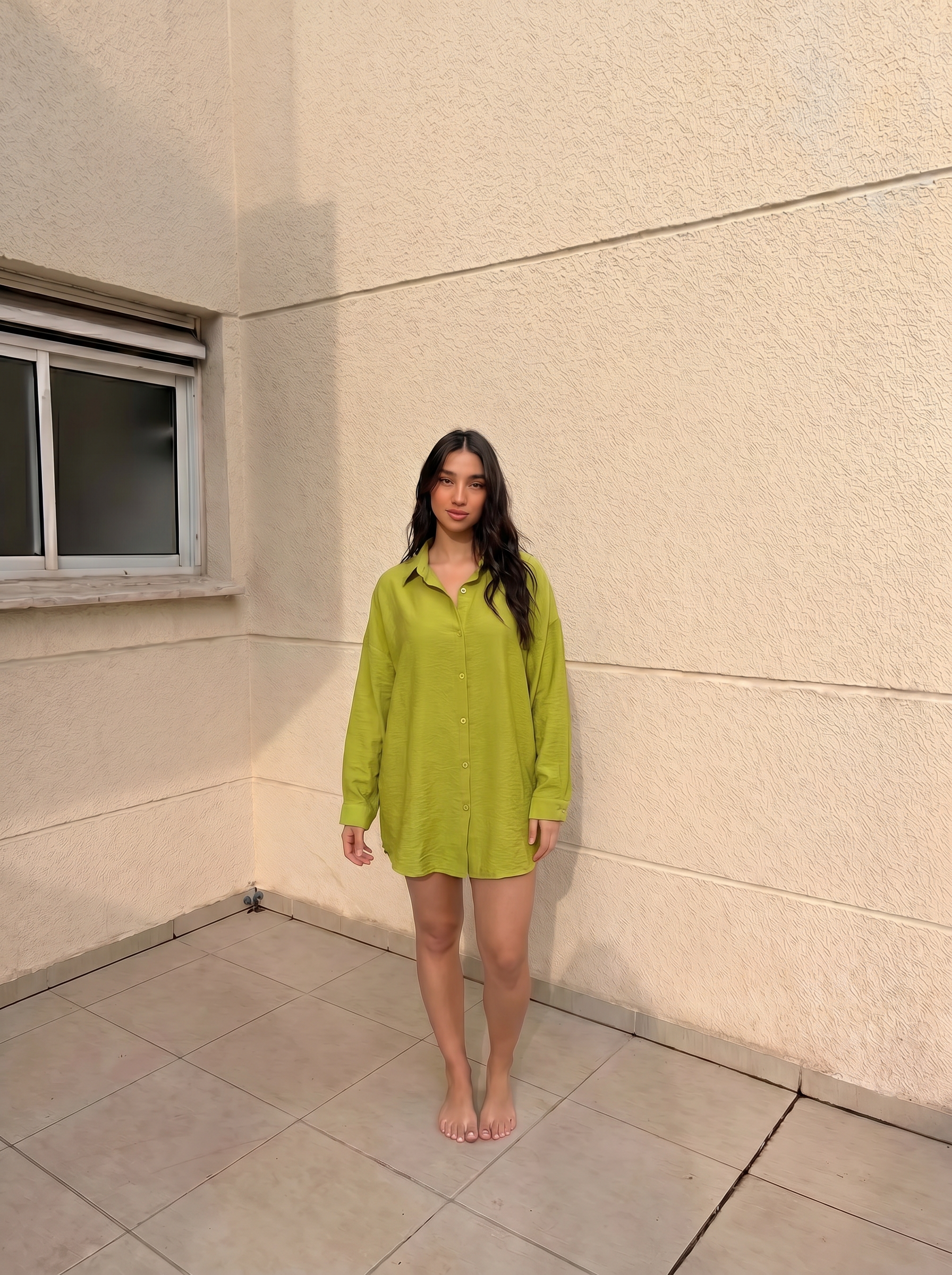 Lime green long linen shirt