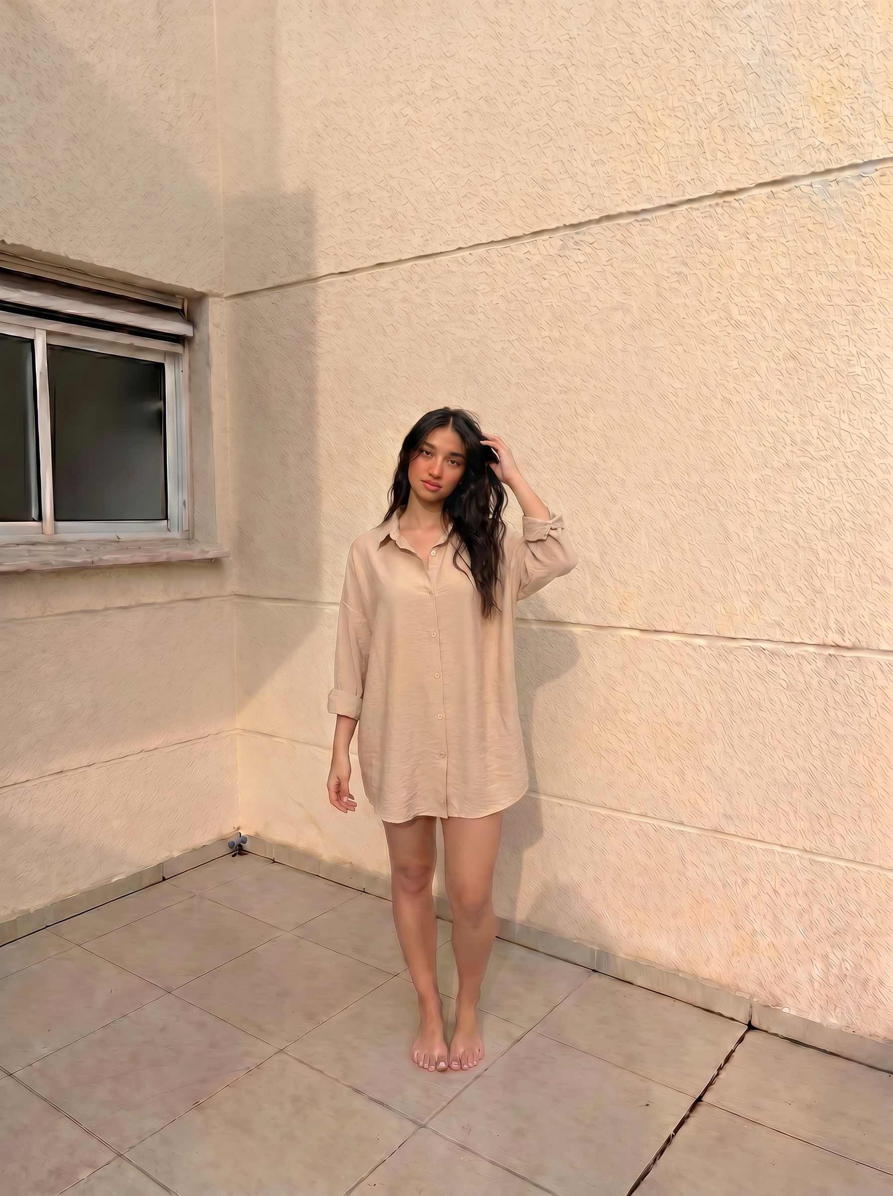 Beige linen long shirt