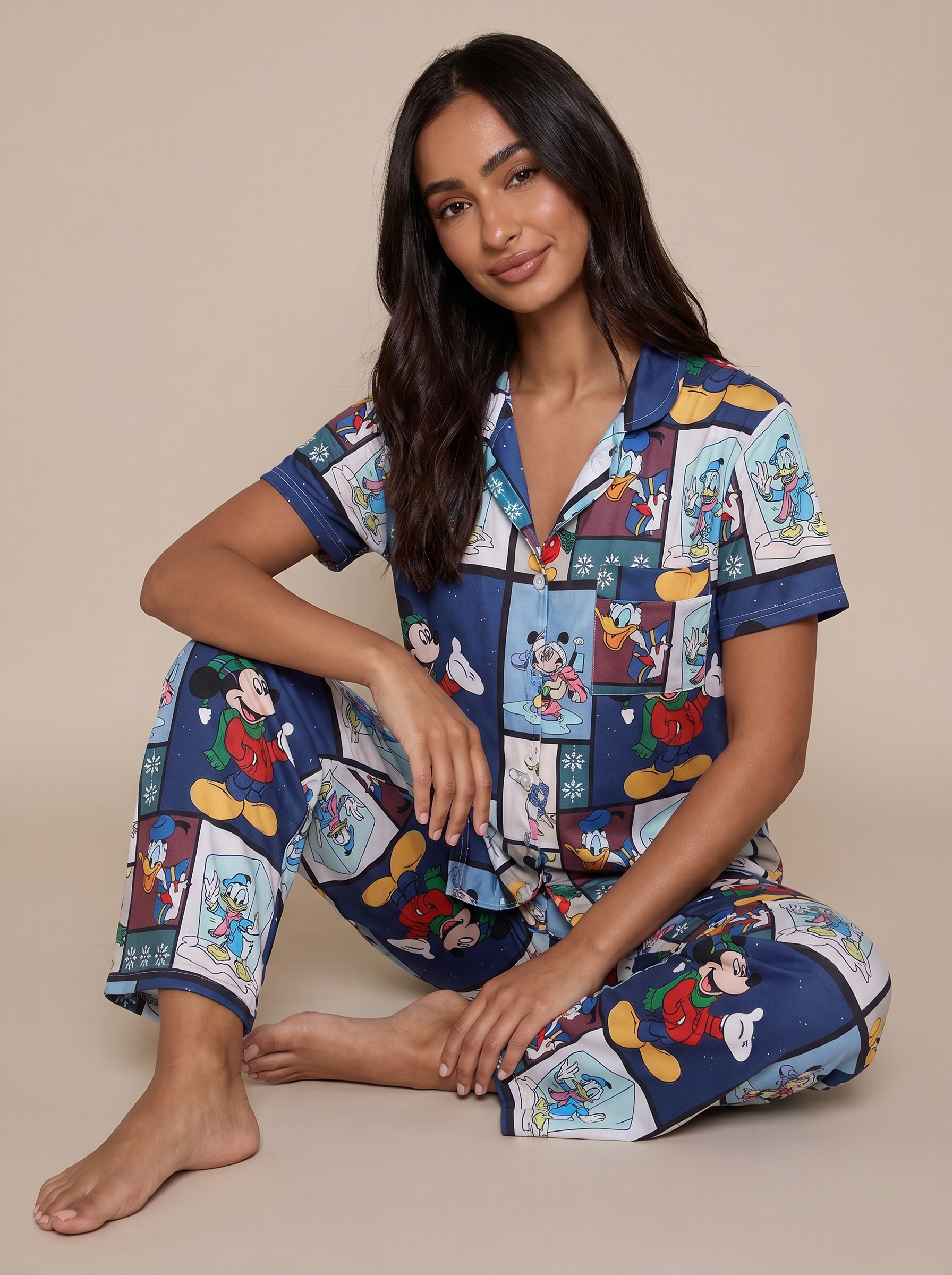 Mickey collage half sleeves buttoned set