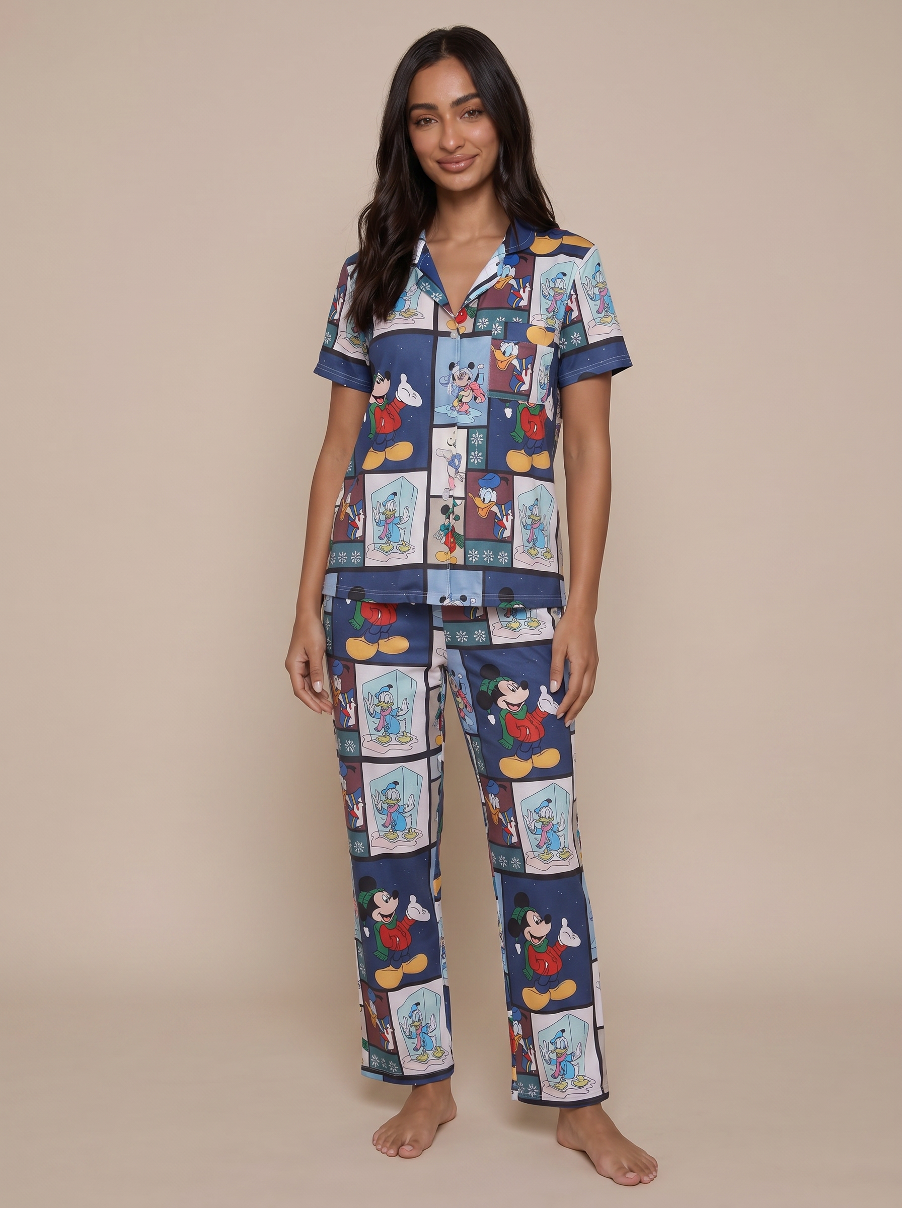 Mickey collage half sleeves buttoned set