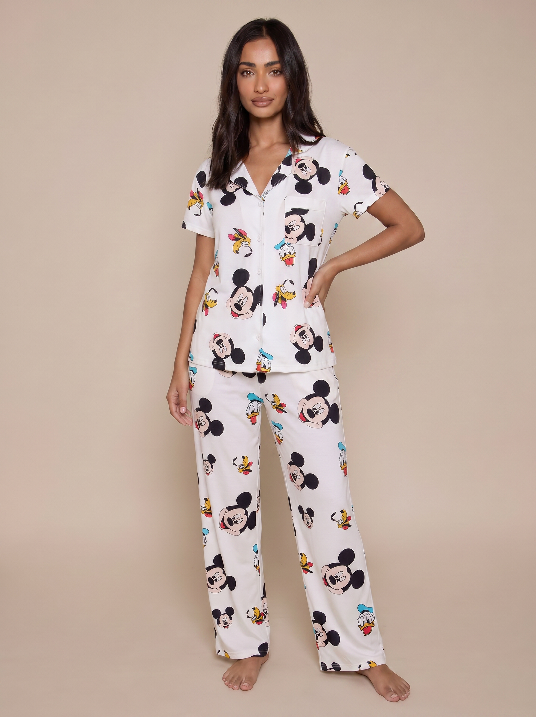 White disney half sleeves buttoned set