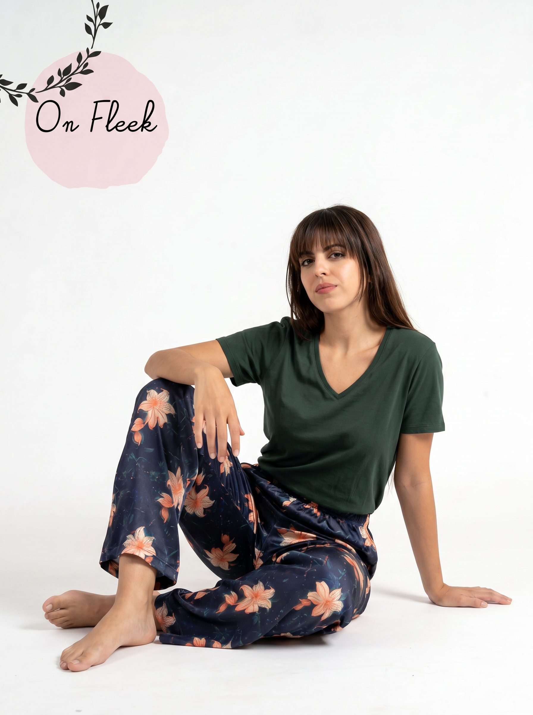 Olive viscose tshirt with beige pistachio pants