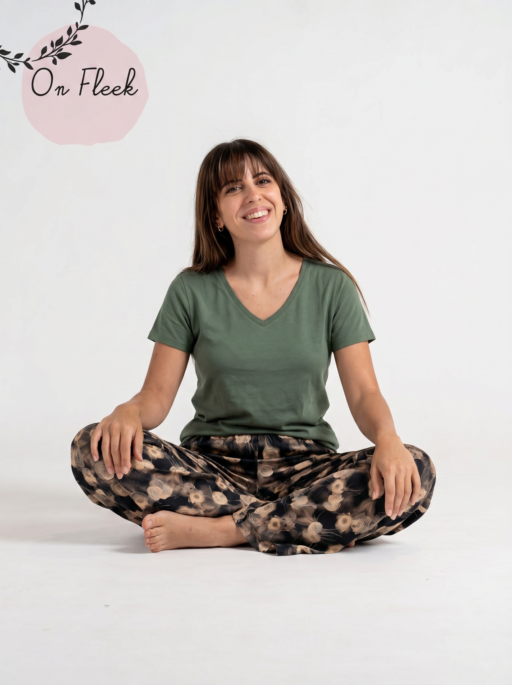 Worood viscose pants with olive viscose Tshirt