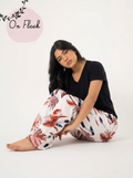 Maroon feathers pants with black viscose Tshirt