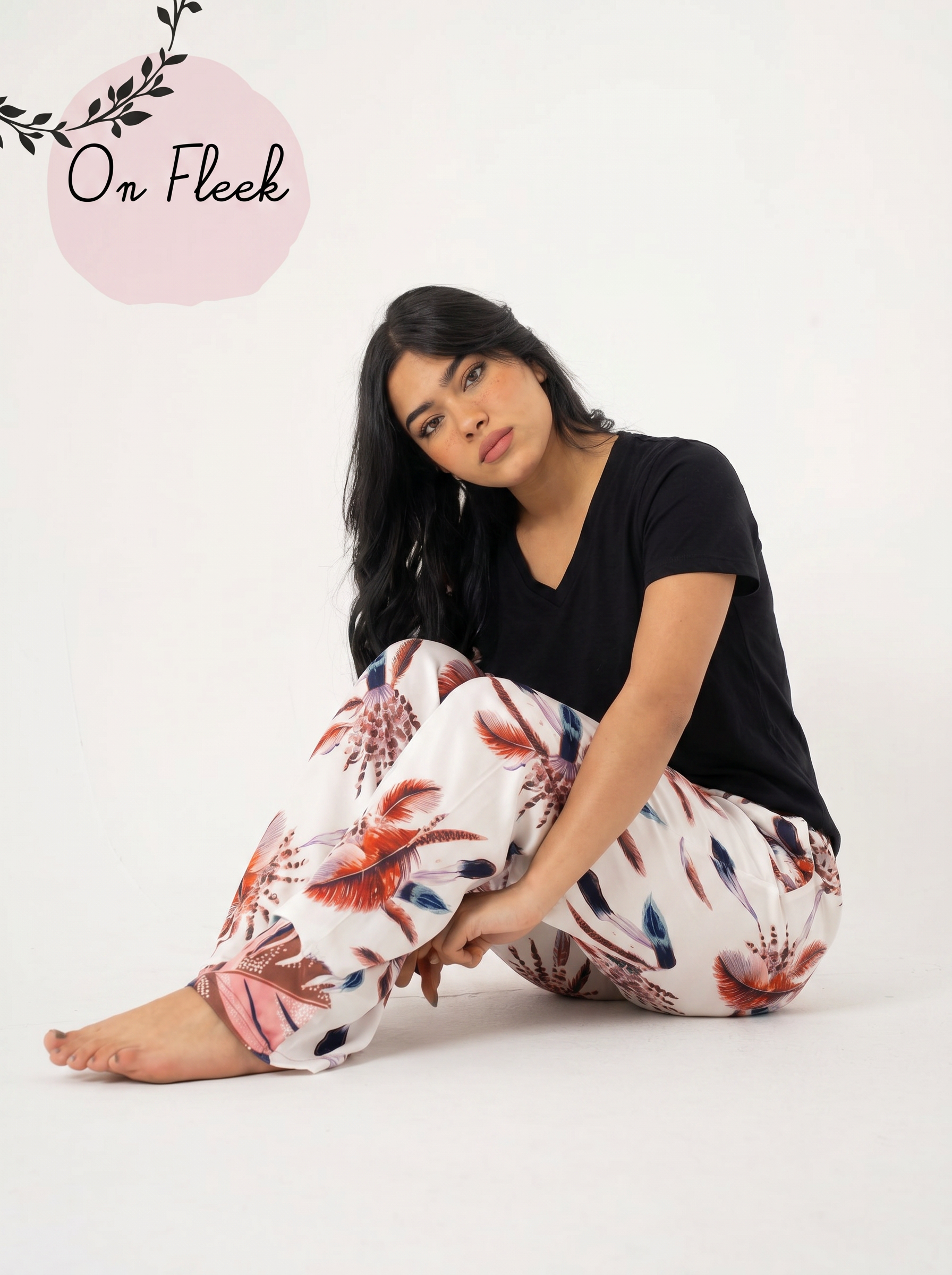 Maroon feathers pants with black viscose Tshirt