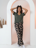 Leaves viscose pants with olive viscose Tshirt