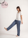 Blue careaux pants with white tshirt viscose