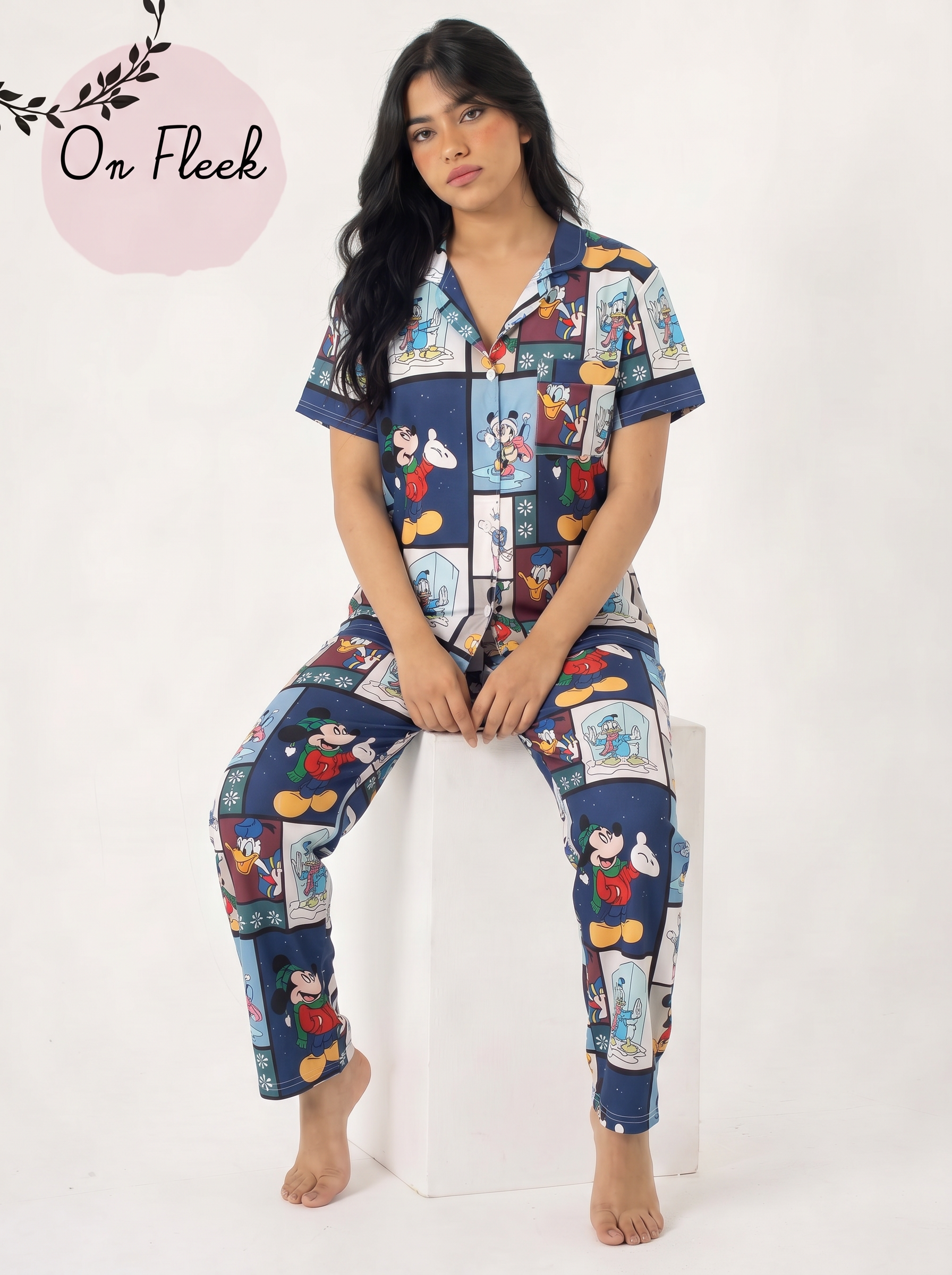 Mickey collage half sleeves buttoned set