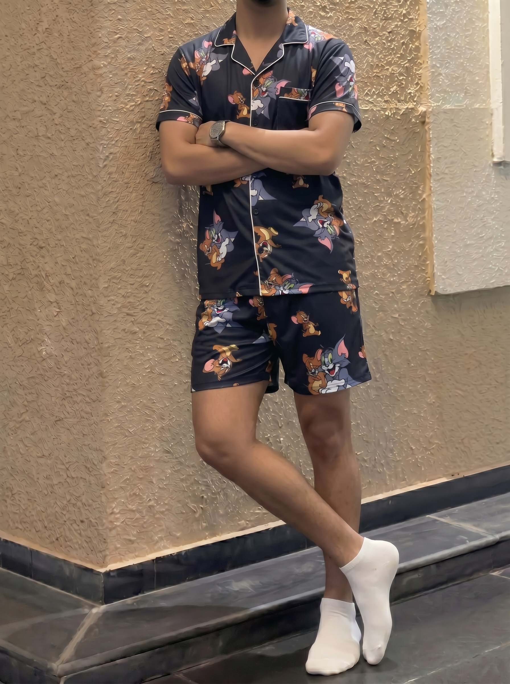 Black tom and jerry buttoned top and short