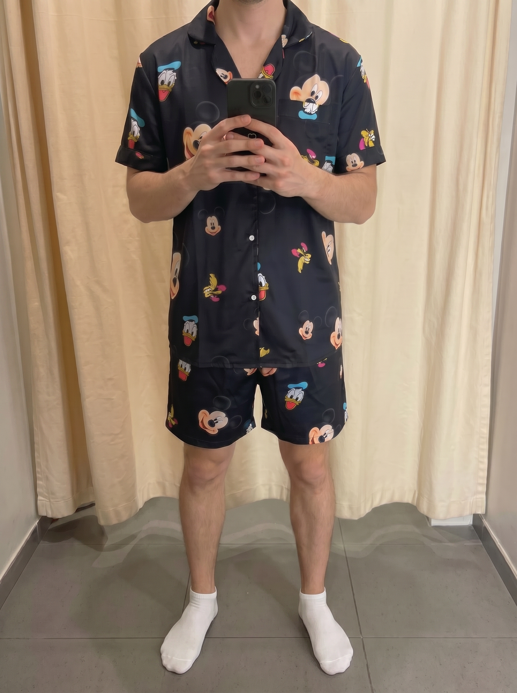 Black disney buttoned top and short