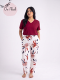 Burgundy Viscose Tshirt with feathers pants