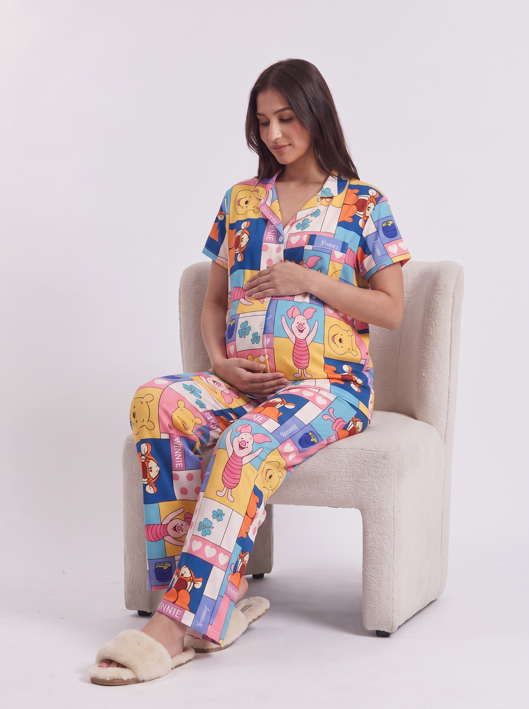 Winnie the pooh buttoned half sleeves and pants set