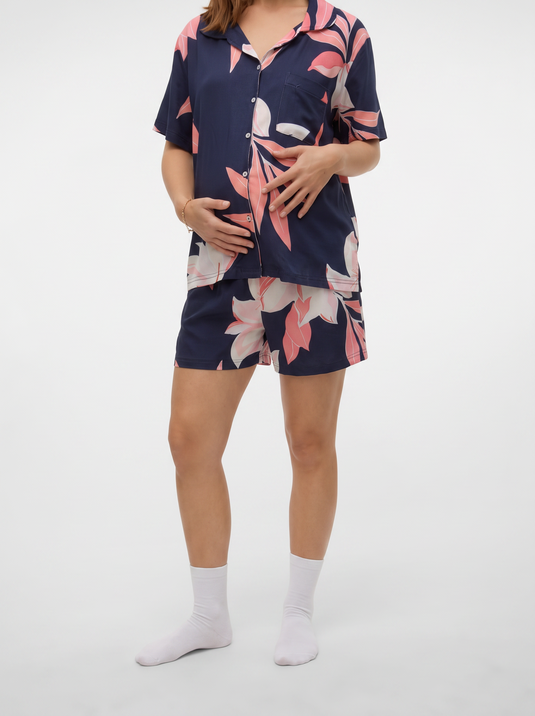 Navy pink buttoned floral set
