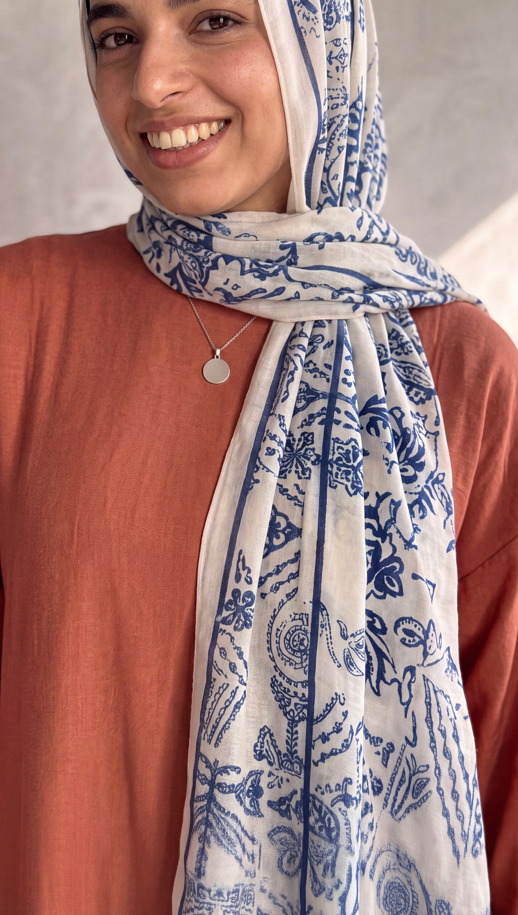 Modal White blue Scarf