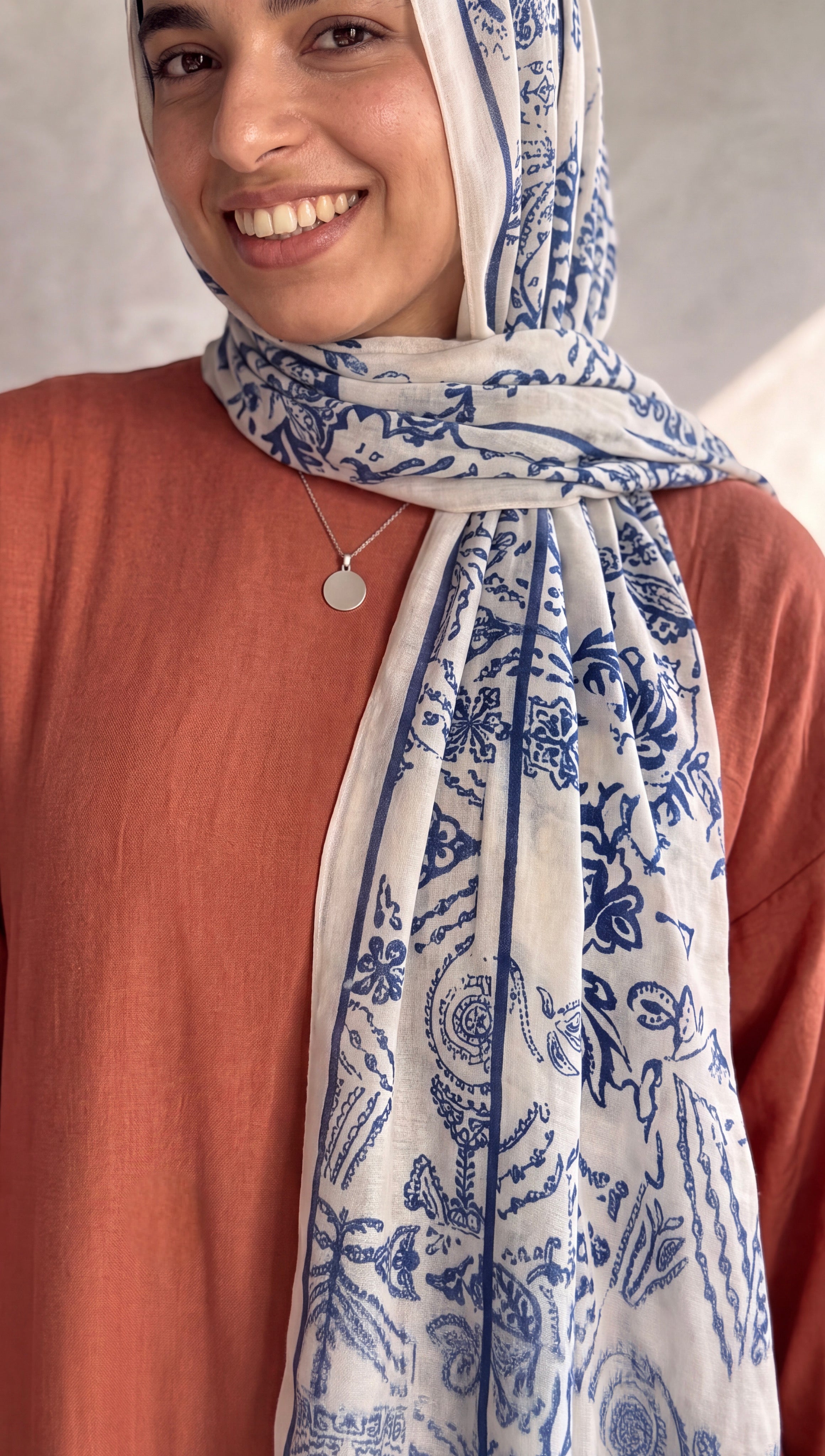 Modal White blue Scarf