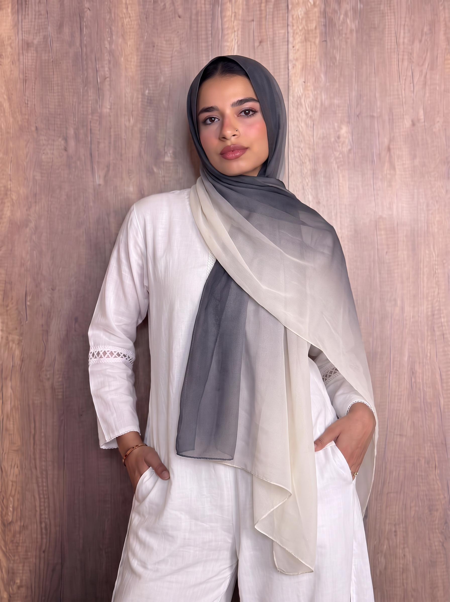 Chiffon Black Grey Beige Ombre