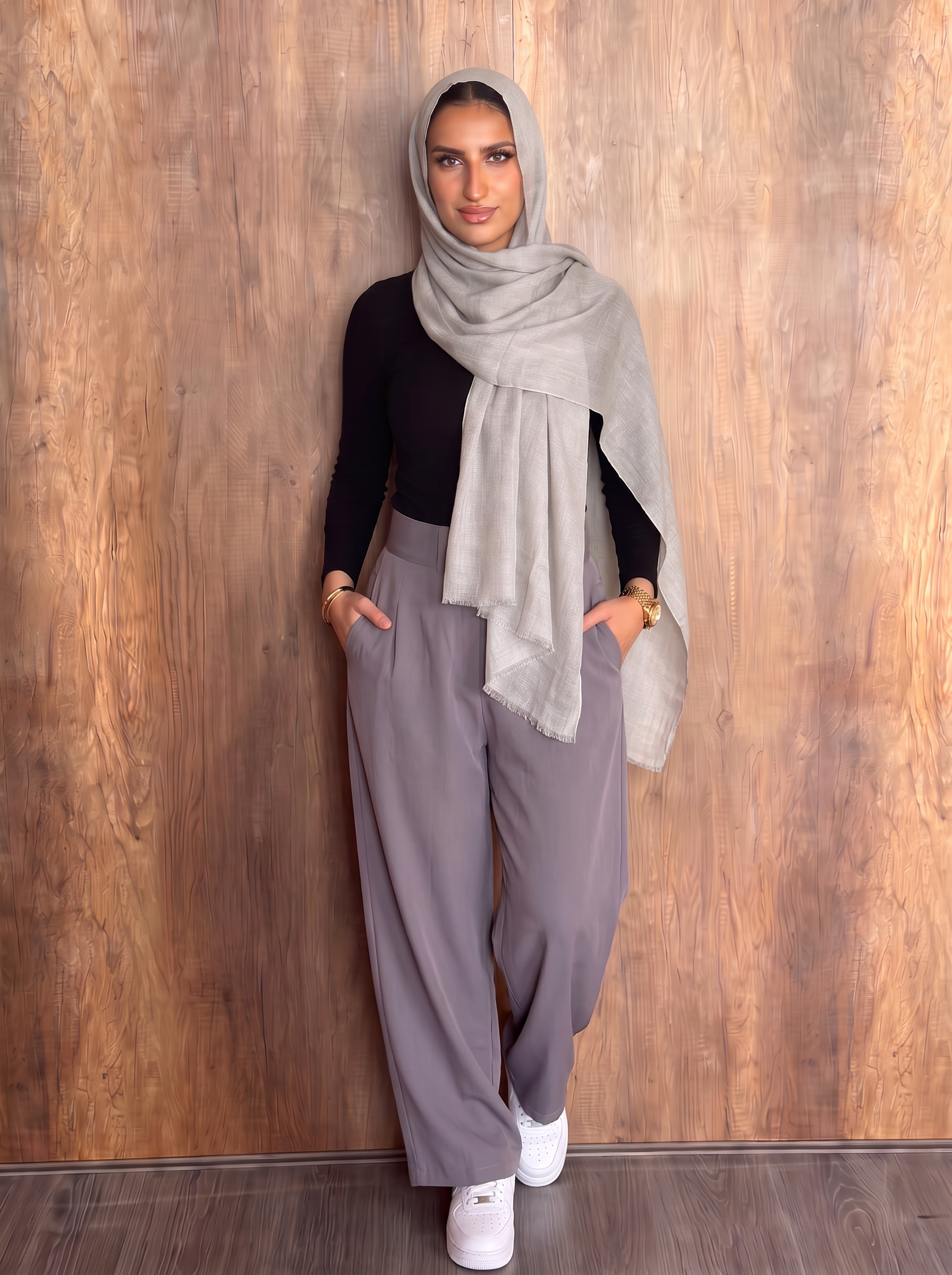 Crinkled linen Light grey Scarf