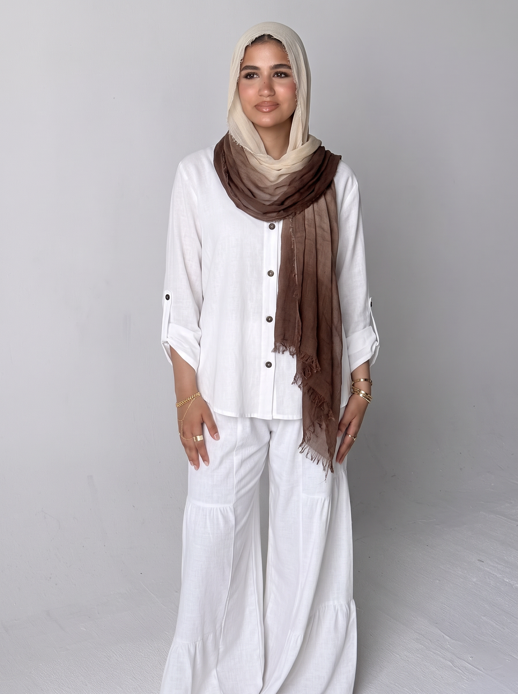 Ombre linen brown white Scarf