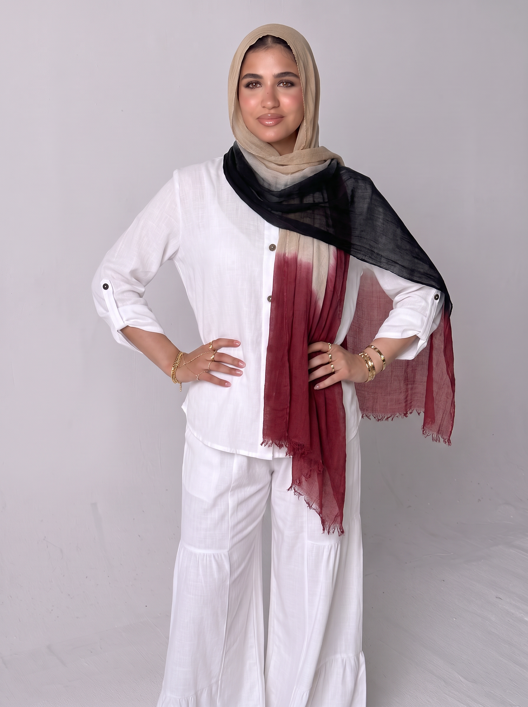 Ombre linen black beige red scarf
