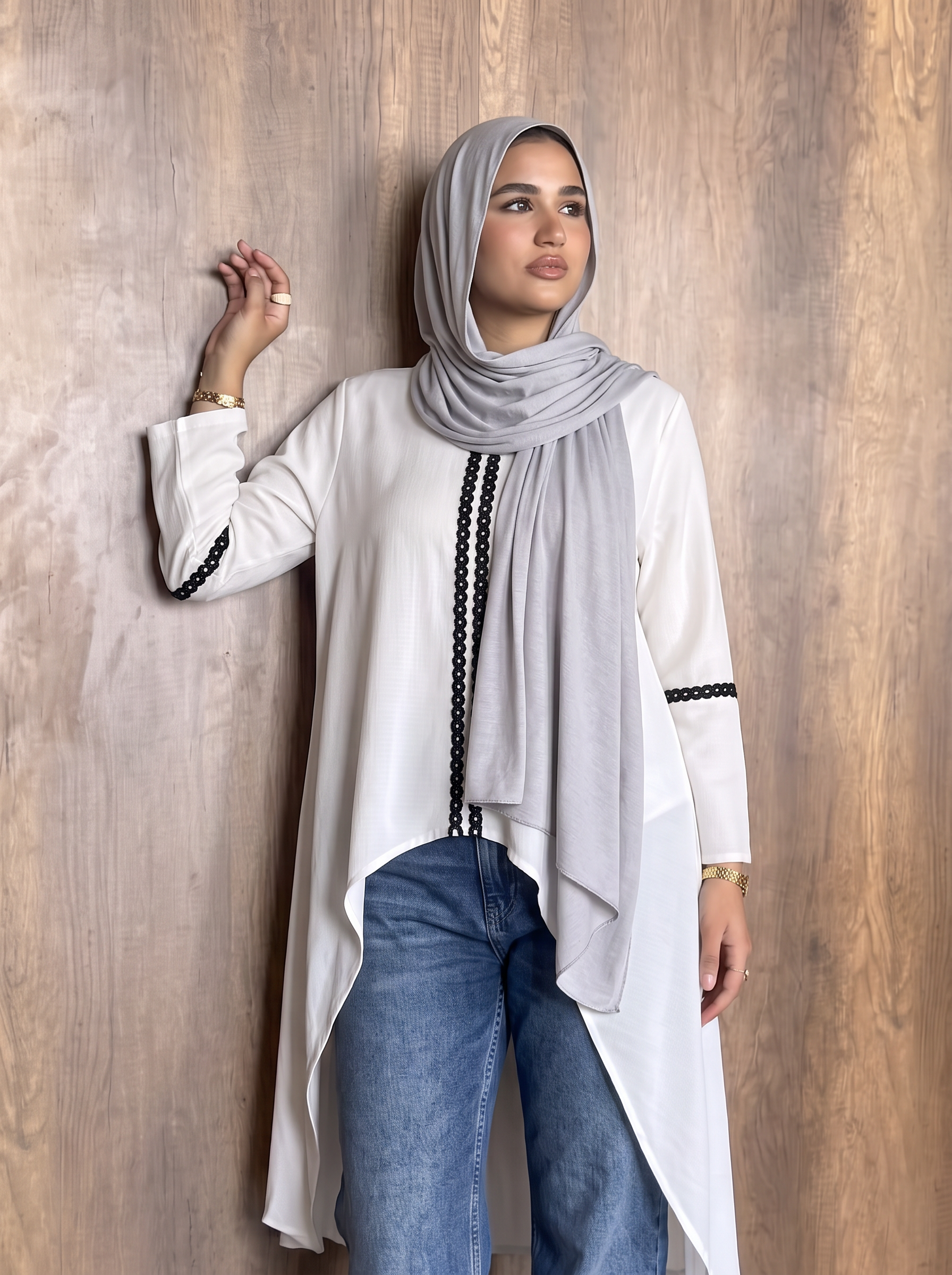 Cotton light grey scarf
