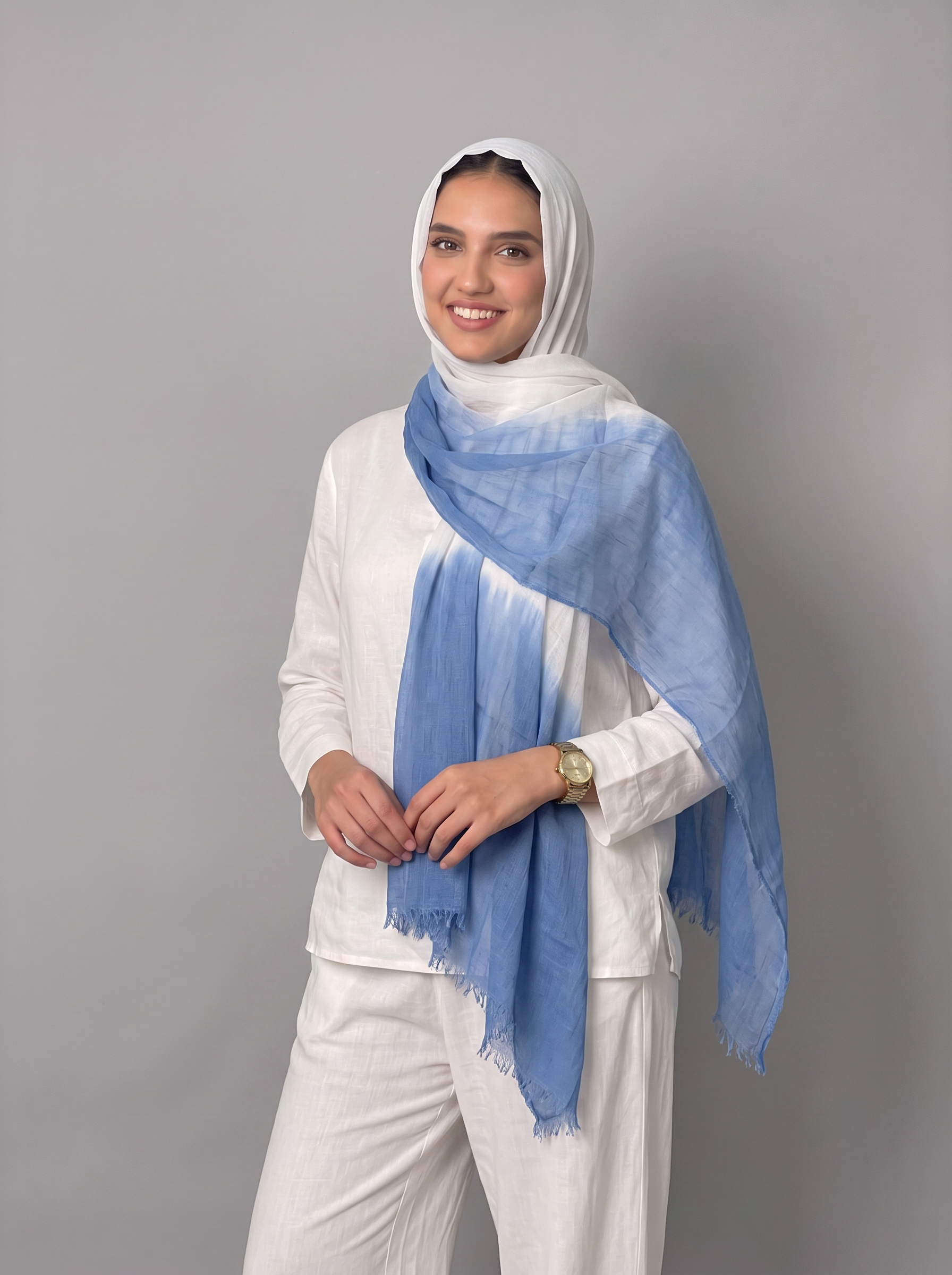 Ombre linen white blue scarf