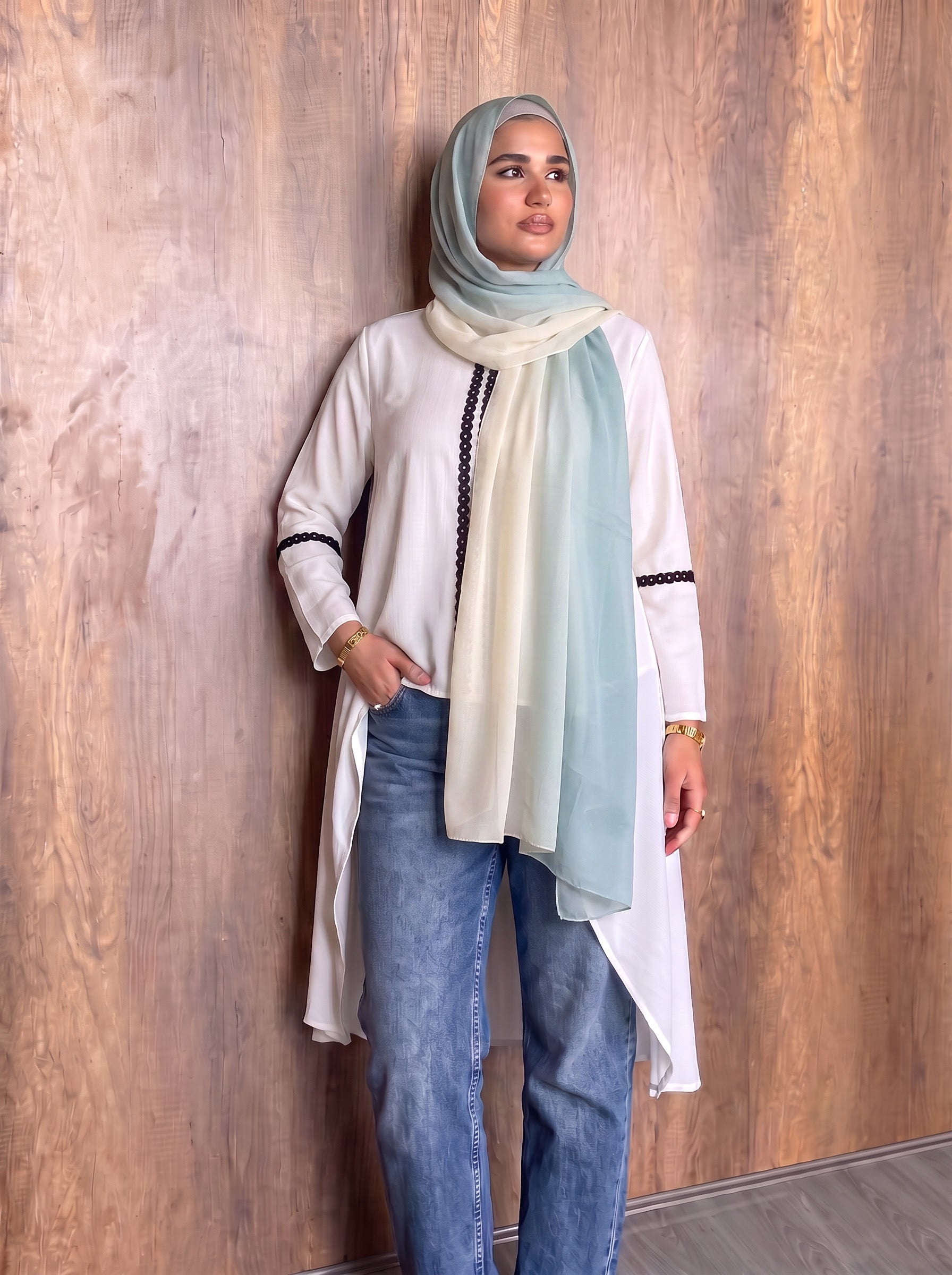Ombre chiffon Beige Mint Scarf