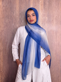 Ombre chiffon electric blue and white scarf