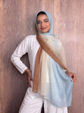 Ombre chiffon camel beige baby blue scarf