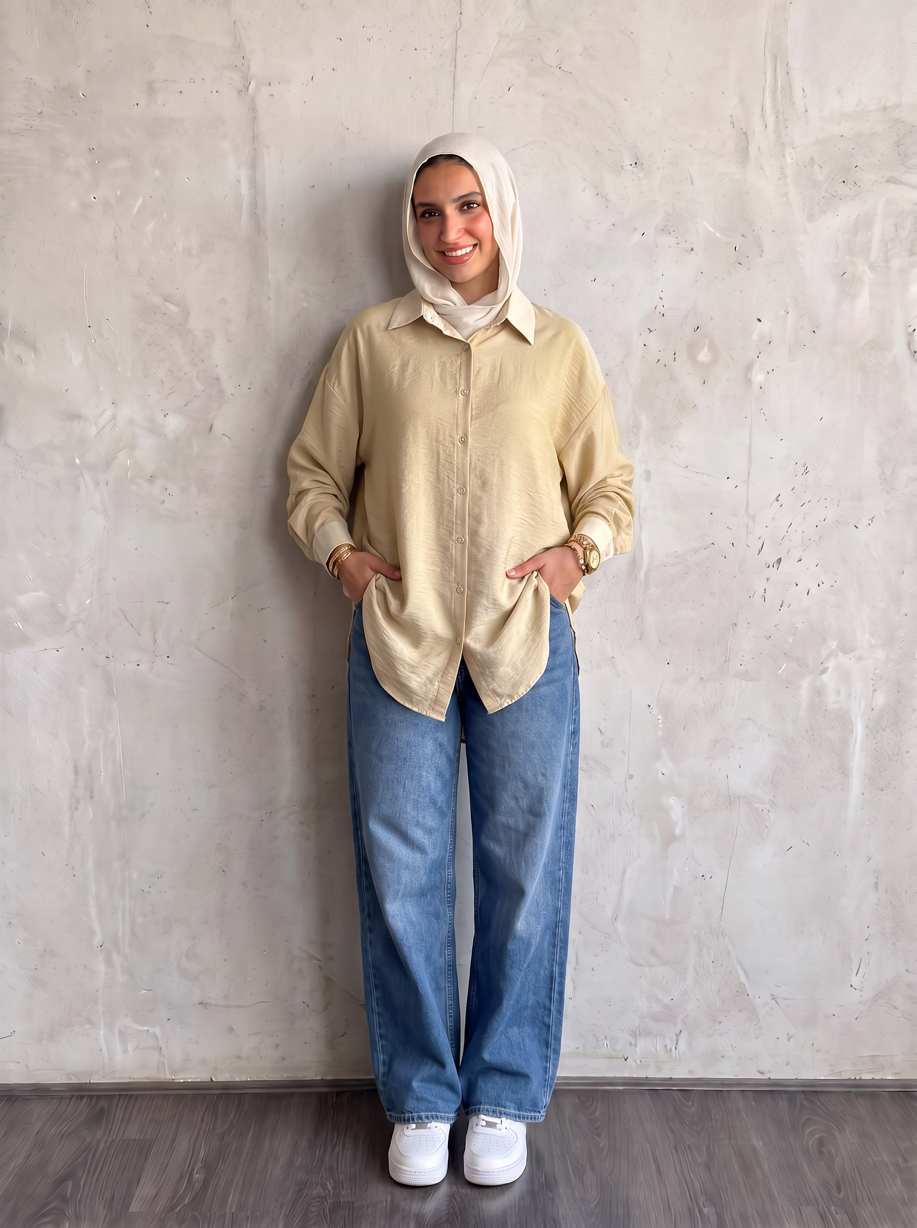 Linen light beige long shirt