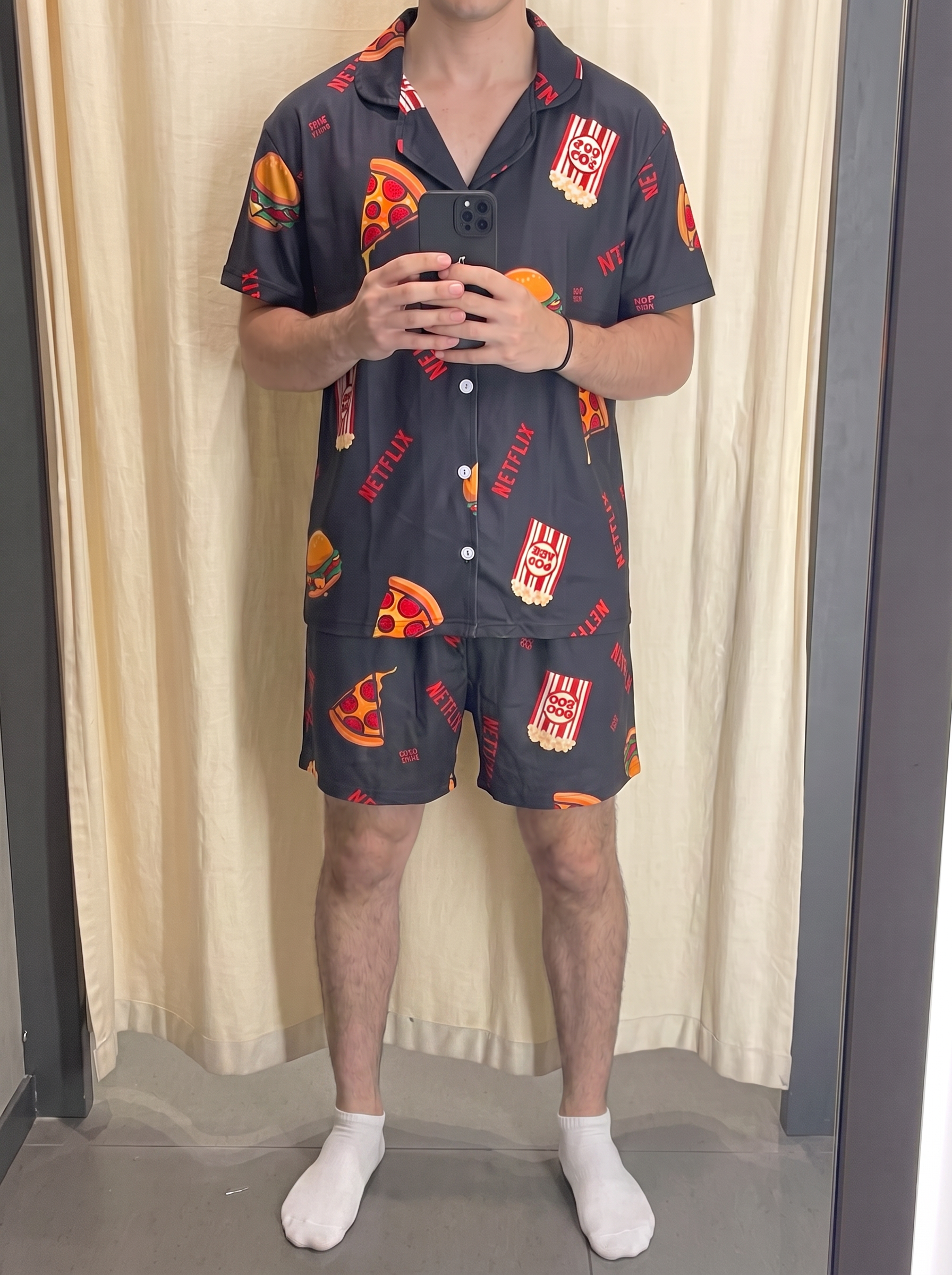 Black netflix buttoned half sleeves and short set